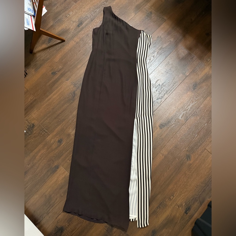 Vintage Worth Brown Silk Maxi Dress  100% Pure Silk